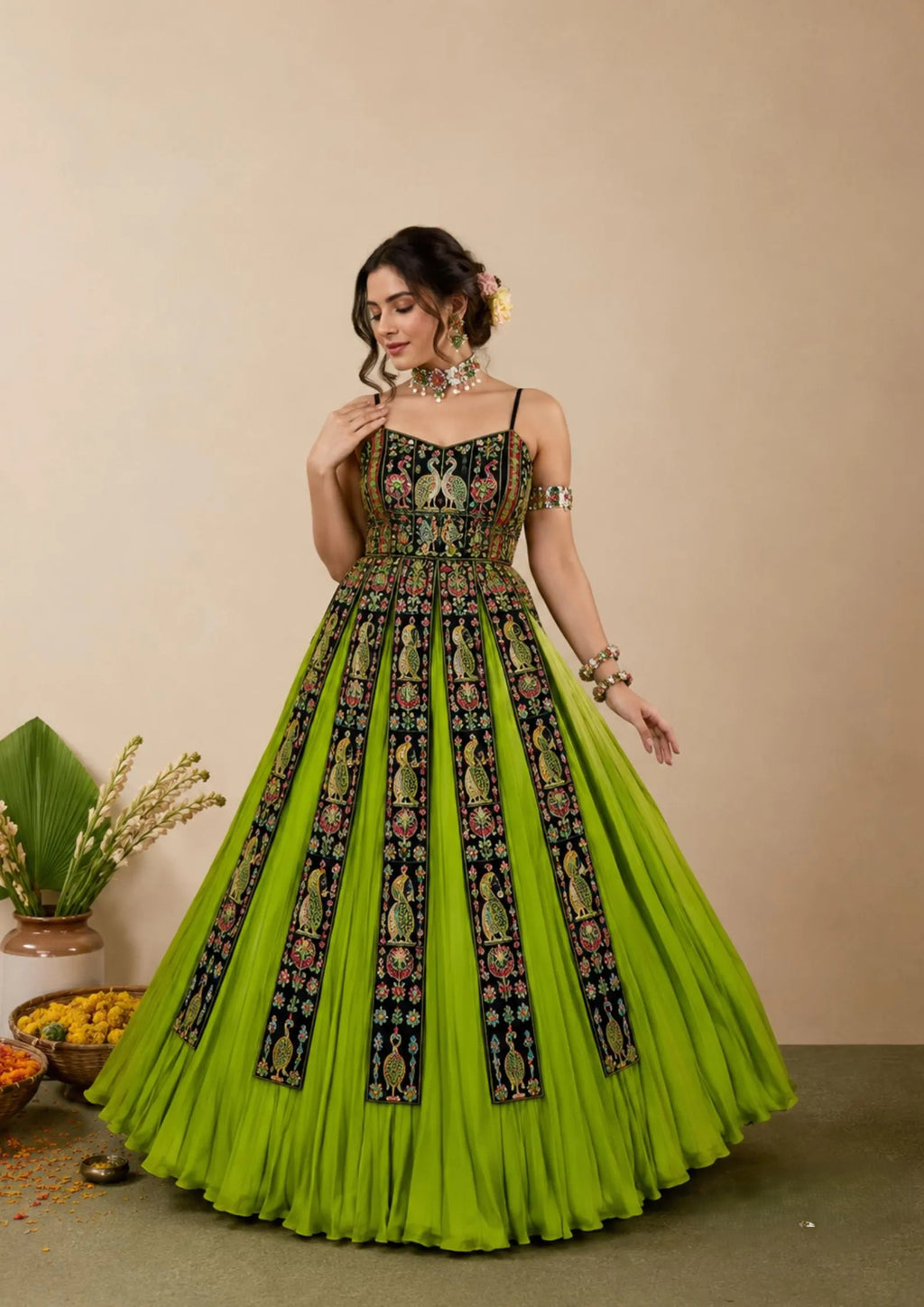 Rangsa Banglore Thread & Sequins Embroidered Lehenga with Top