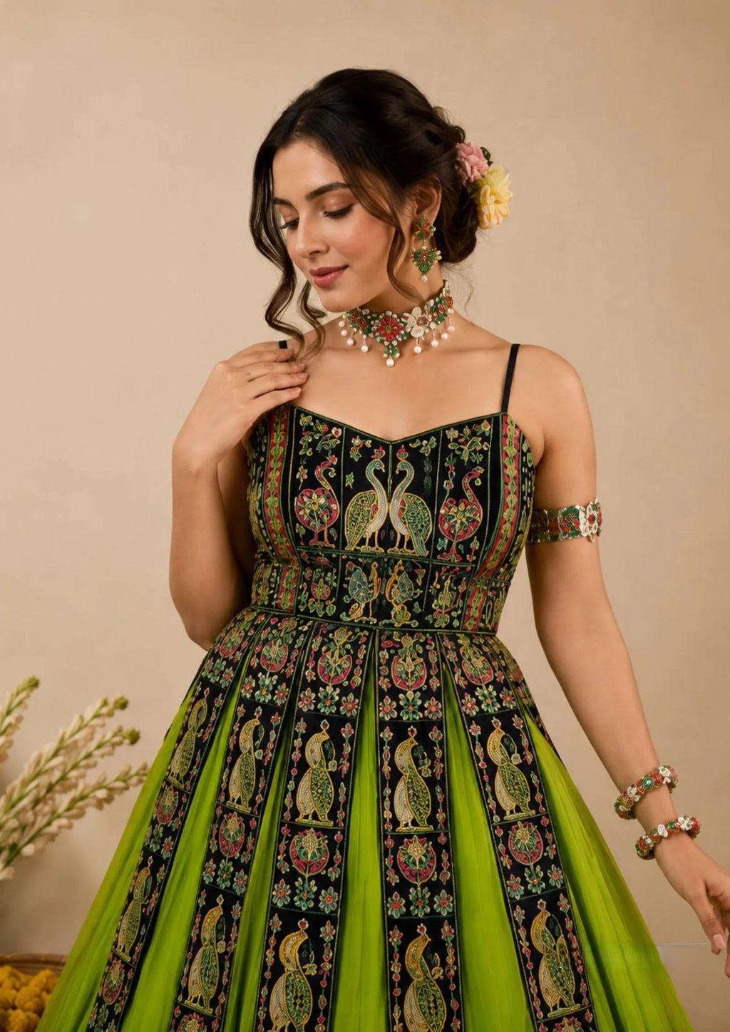 Rangsa Banglore Thread & Sequins Embroidered Lehenga with Top