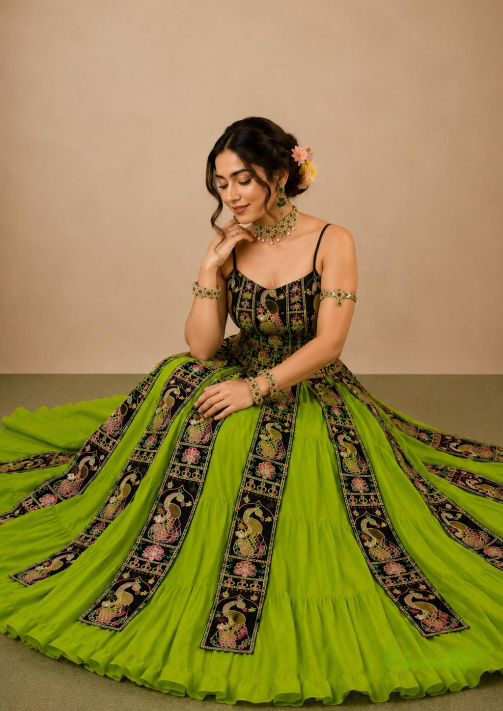 Rangsa Banglore Thread & Sequins Embroidered Lehenga with Top