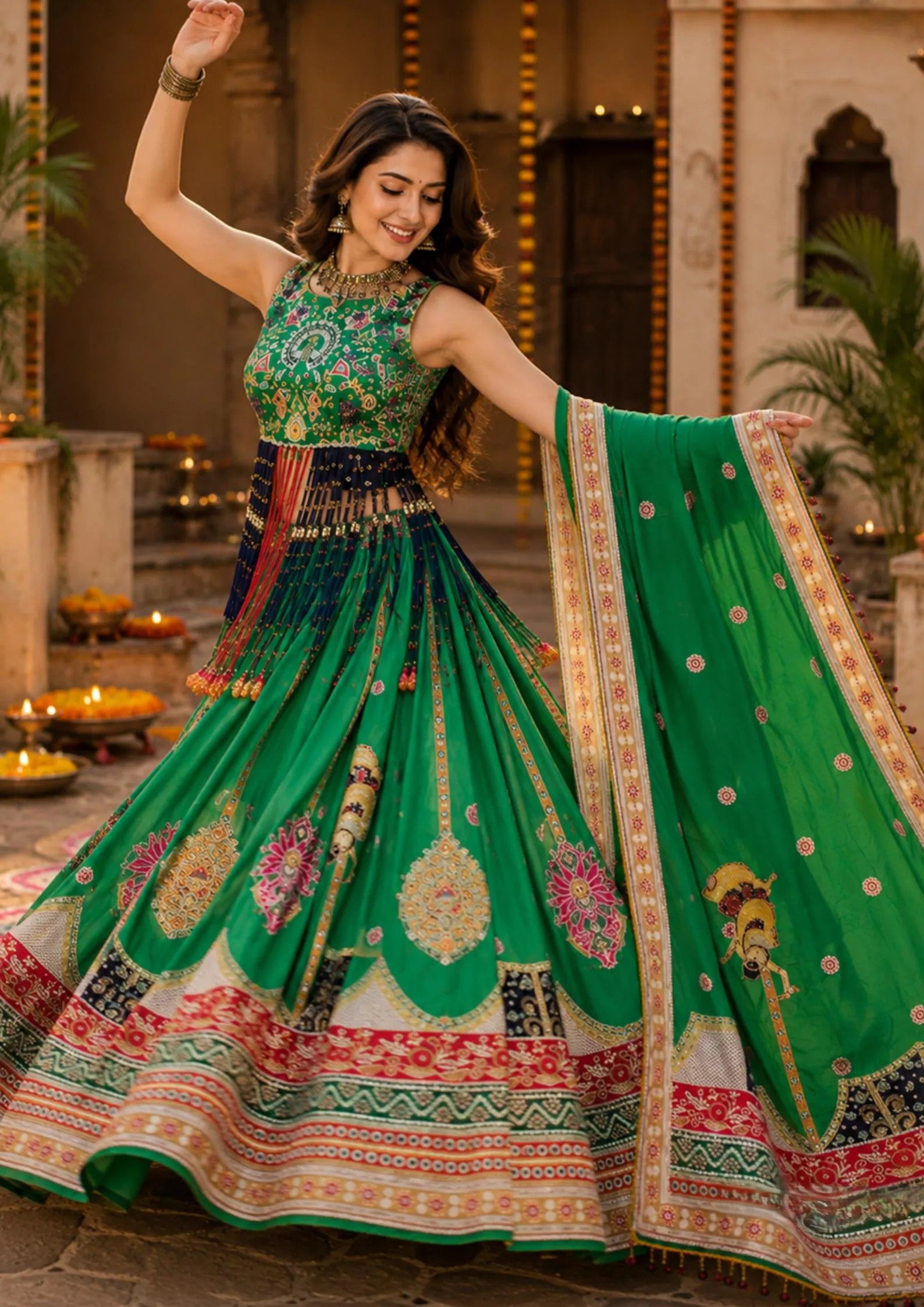 Kashmira Maslin Cotton Digital Print Lehenga Set with Stitched Choli & Dupatta