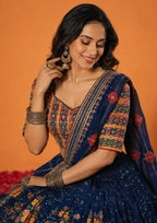Devyani Muslin Cotton Digital Print Lehenga Set with Real Mirror Work & Latkan Dupatta