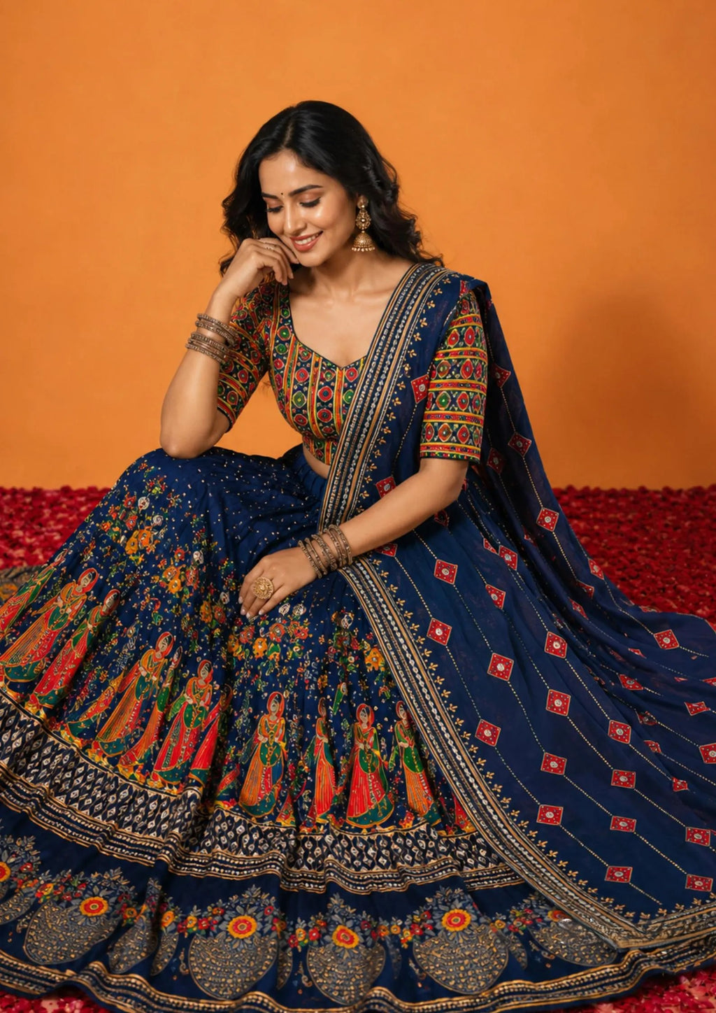 Devyani Muslin Cotton Digital Print Lehenga Set with Real Mirror Work & Latkan Dupatta
