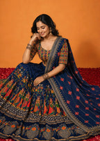 Devyani Muslin Cotton Digital Print Lehenga Set with Real Mirror Work & Latkan Dupatta