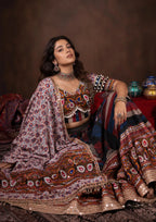 Eshvika Muslin Cotton Digital Print Lehenga Choli Set with Real Mirror & Latkan Work