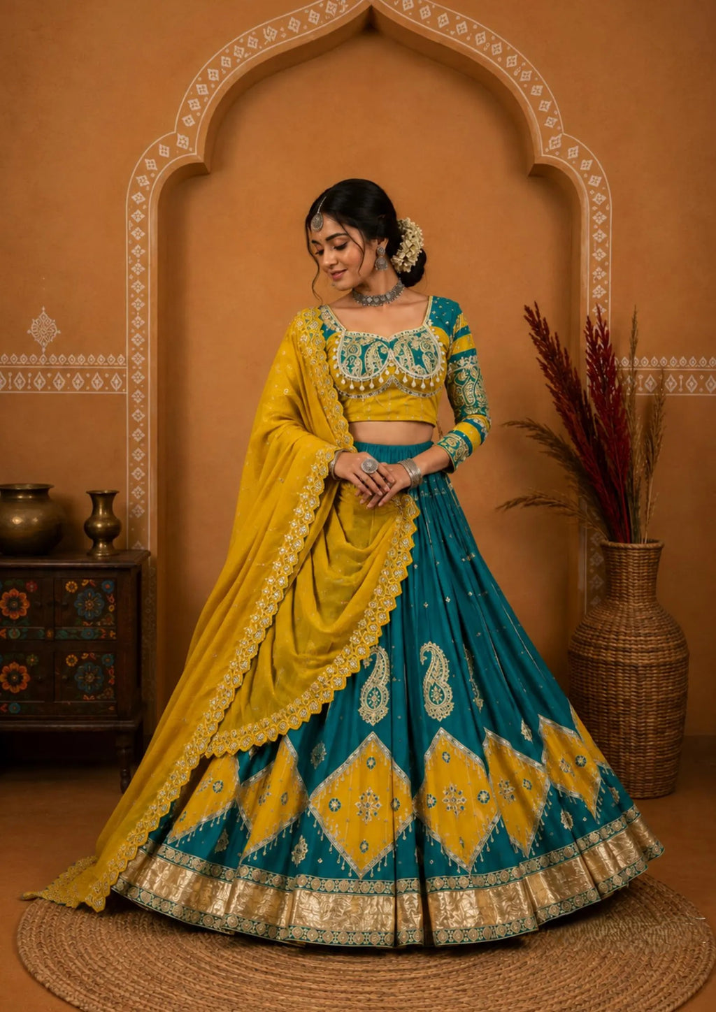 Madhulika Muslin Cotton Mirror Work Lehenga Choli Set with Dupatta