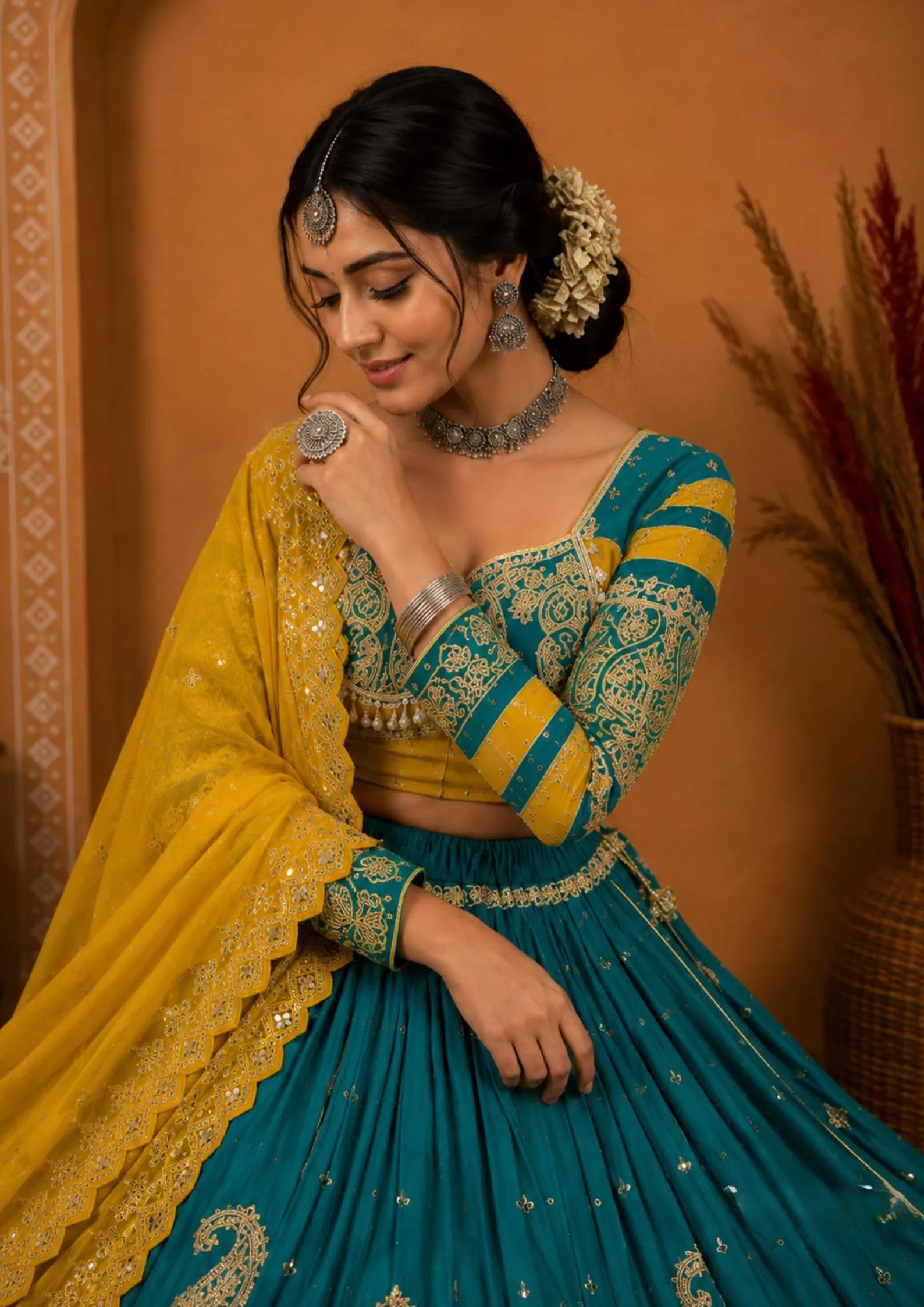 Madhulika Muslin Cotton Mirror Work Lehenga Choli Set with Dupatta