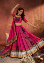 Aashvi Muslin Cotton Digital Print & Mirror Work Lehenga Choli Set with Dupatta