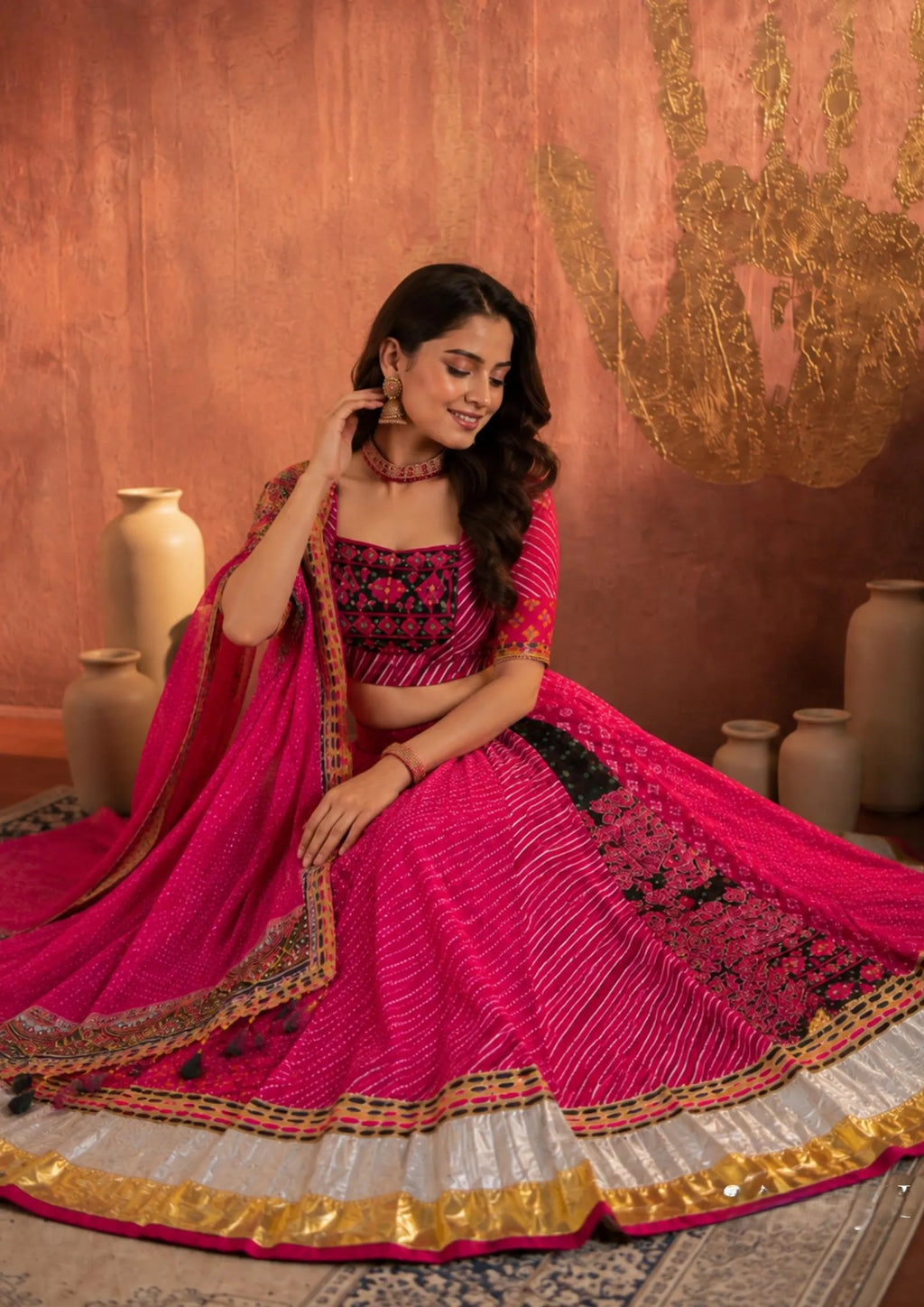 Aashvi Muslin Cotton Digital Print & Mirror Work Lehenga Choli Set with Dupatta