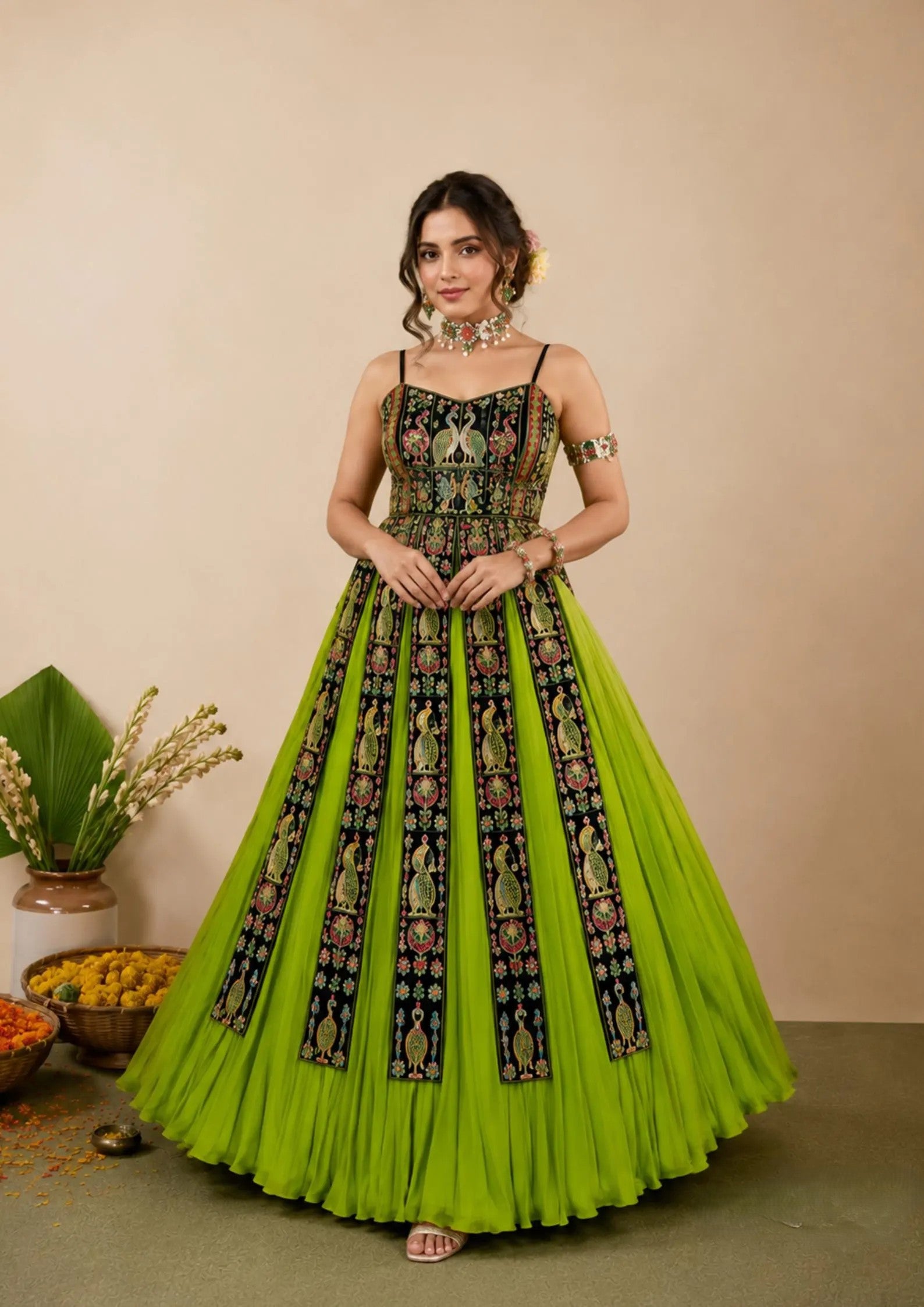 Rangsa Banglore Thread & Sequins Embroidered Lehenga with Top