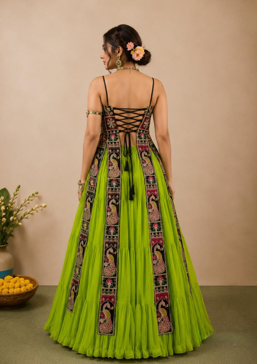Rangsa Banglore Thread & Sequins Embroidered Lehenga with Top