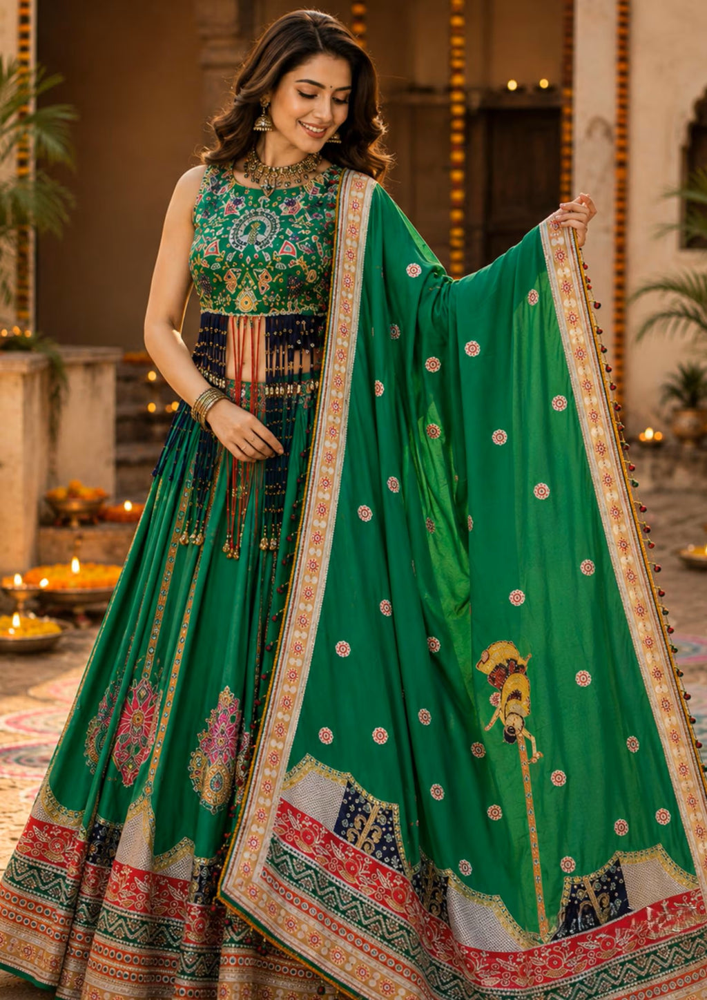 Kashmira Maslin Cotton Digital Print Lehenga Set with Stitched Choli & Dupatta