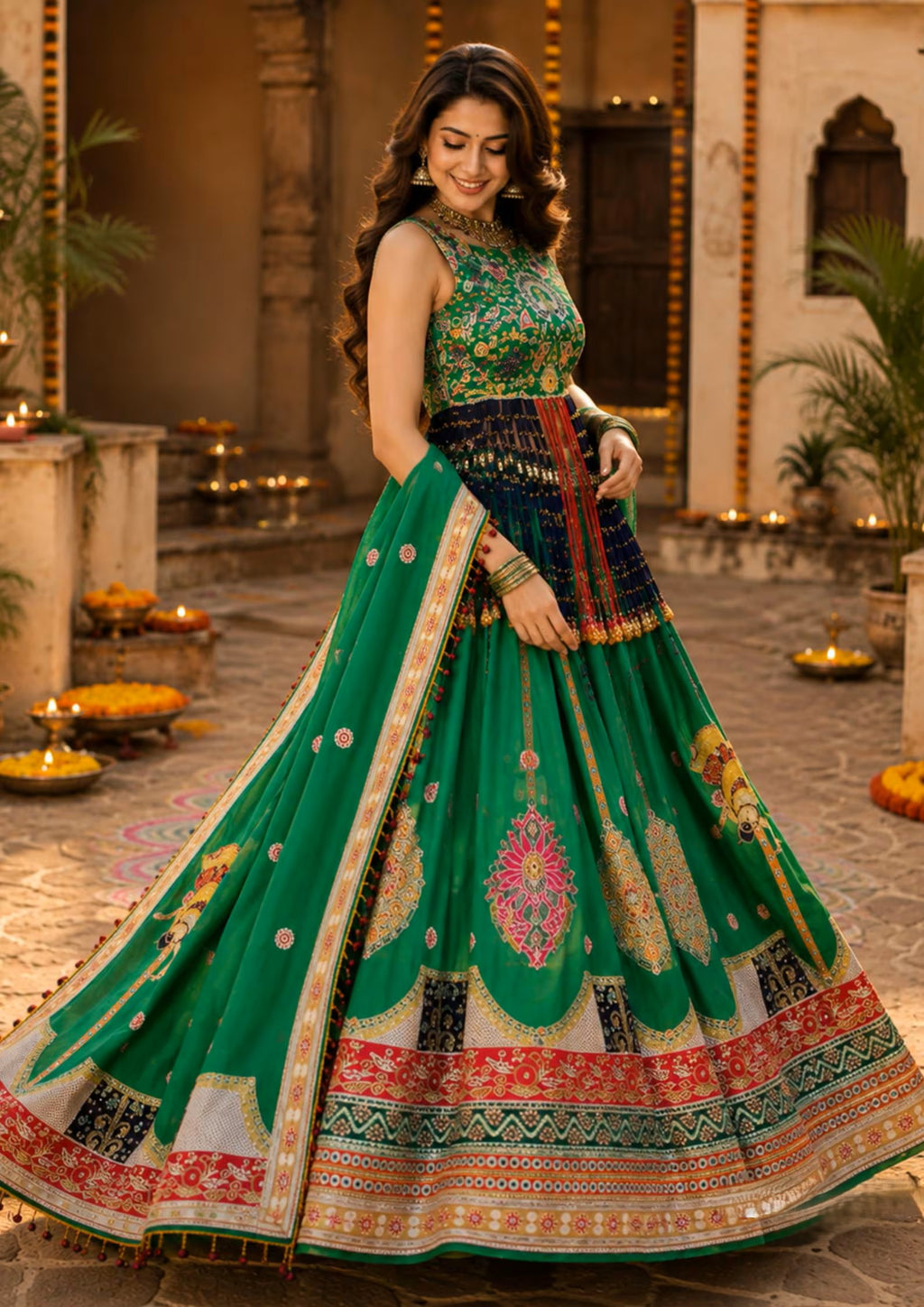 Kashmira Maslin Cotton Digital Print Lehenga Set with Stitched Choli & Dupatta