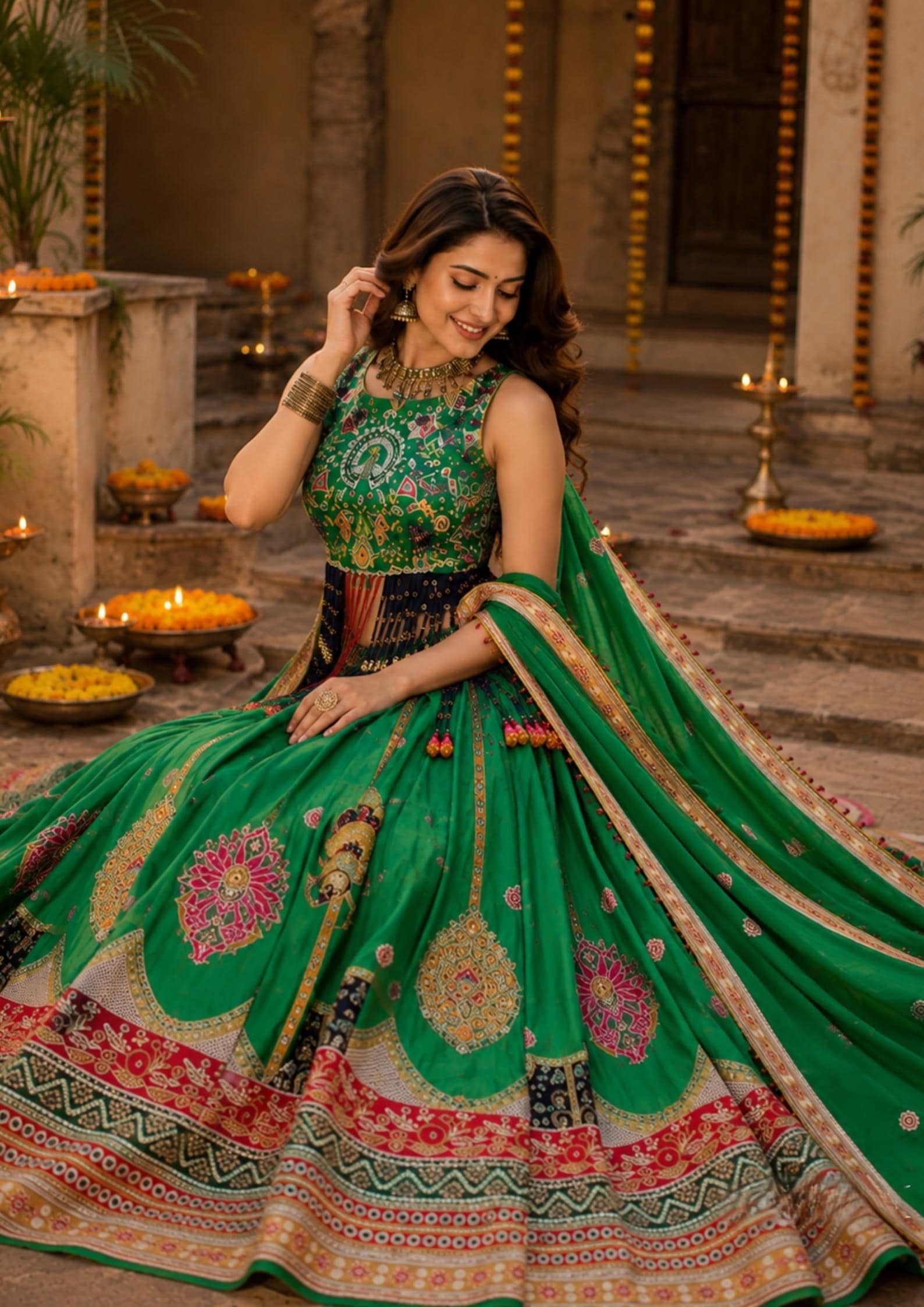 Kashmira Maslin Cotton Digital Print Lehenga Set with Stitched Choli & Dupatta