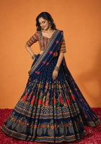 Devyani Muslin Cotton Digital Print Lehenga Set with Real Mirror Work & Latkan Dupatta