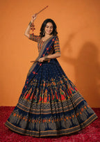 Devyani Muslin Cotton Digital Print Lehenga Set with Real Mirror Work & Latkan Dupatta