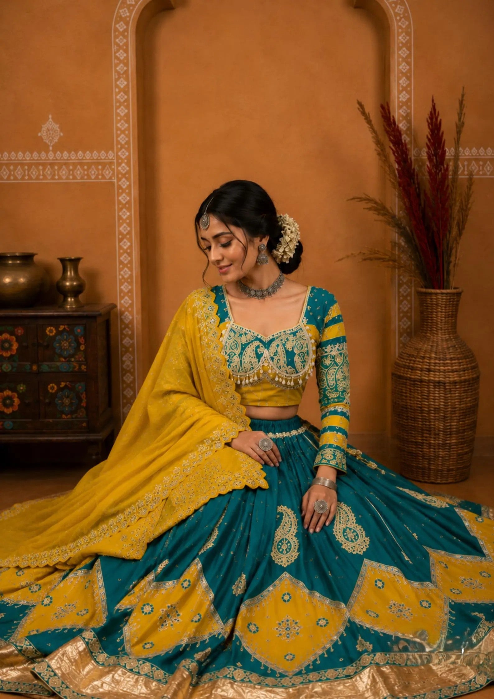 Madhulika Muslin Cotton Mirror Work Lehenga Choli Set with Dupatta