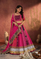 Aashvi Muslin Cotton Digital Print & Mirror Work Lehenga Choli Set with Dupatta