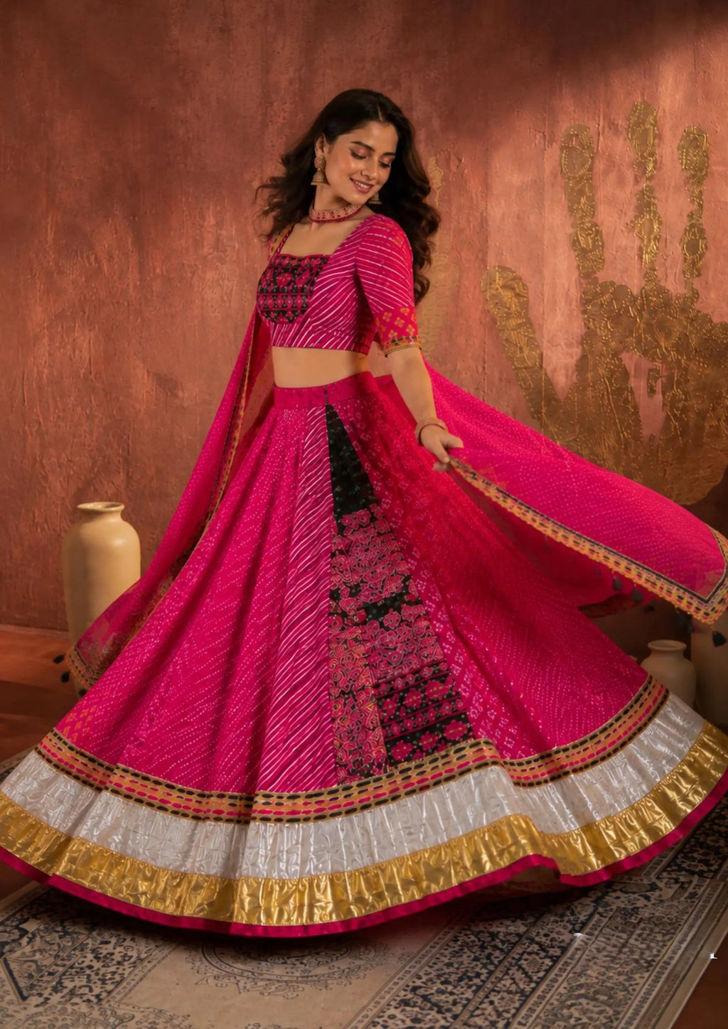Aashvi Muslin Cotton Digital Print & Mirror Work Lehenga Choli Set with Dupatta