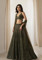 Aavira Chinon Silk Sequin & Thread Work Lehenga Choli with Net Dupatta for Wedding