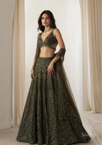 Aavira Chinon Silk Sequin & Thread Work Lehenga Choli with Net Dupatta for Wedding