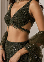 Aavira Chinon Silk Sequin & Thread Work Lehenga Choli with Net Dupatta for Wedding