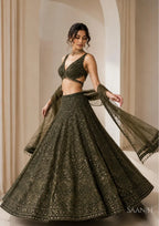Aavira Chinon Silk Sequin & Thread Work Lehenga Choli with Net Dupatta for Wedding