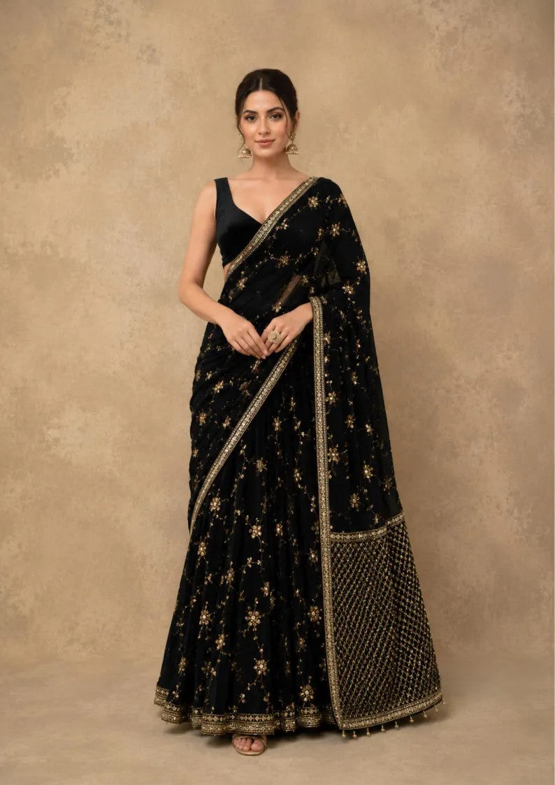 Noor Georgette Lehenga Style Saree with Thread & Sequins Work with Blouse & Dupatta