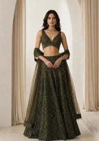 Aavira Chinon Silk Sequin & Thread Work Lehenga Choli with Net Dupatta for Wedding