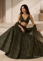 Aavira Chinon Silk Sequin & Thread Work Lehenga Choli with Net Dupatta for Wedding
