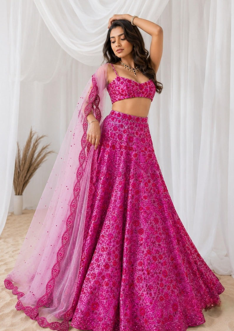 Avelia Gorgeous Pink Lehenga Choli Set with Sequins, Dori & Zari Work
