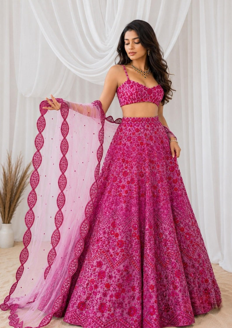 Avelia Gorgeous Pink Lehenga Choli Set with Sequins, Dori & Zari Work