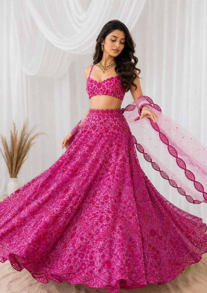 Avelia Gorgeous Pink Lehenga Choli Set with Sequins, Dori & Zari Work