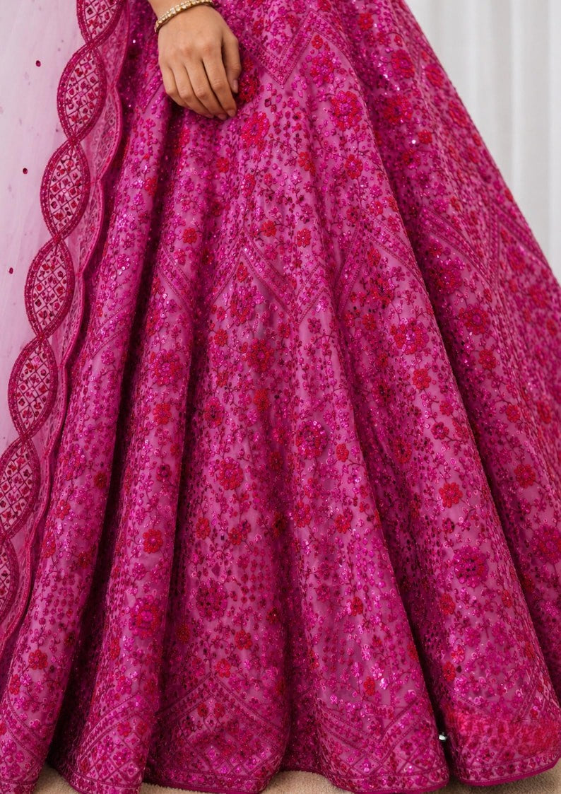 Avelia Gorgeous Pink Lehenga Choli Set with Sequins, Dori & Zari Work