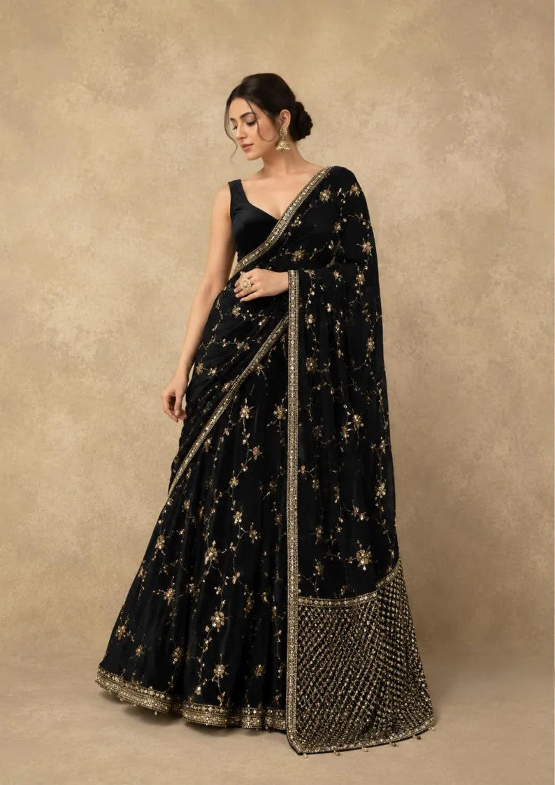 Noor Georgette Lehenga Style Saree with Thread & Sequins Work with Blouse & Dupatta