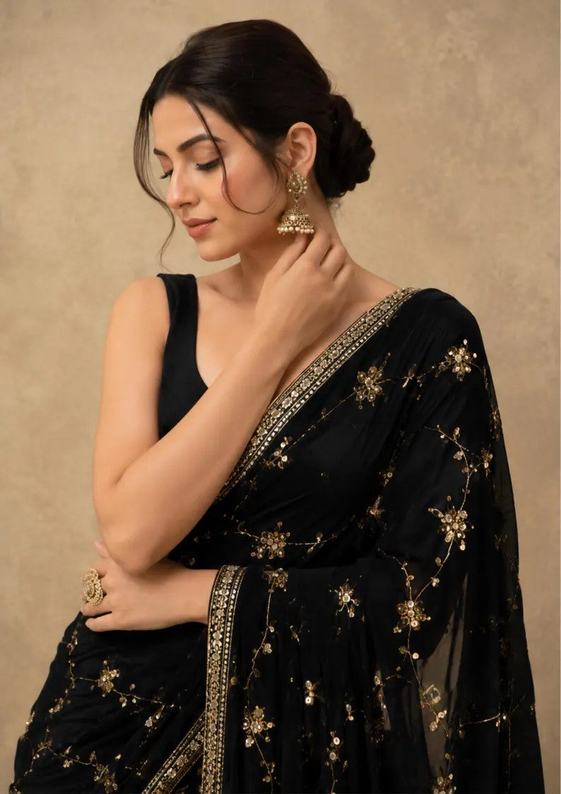 Noor Georgette Lehenga Style Saree with Thread & Sequins Work with Blouse & Dupatta