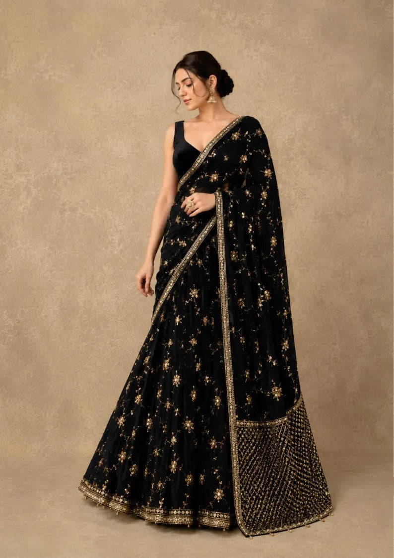 Noor Georgette Lehenga Style Saree with Thread & Sequins Work with Blouse & Dupatta
