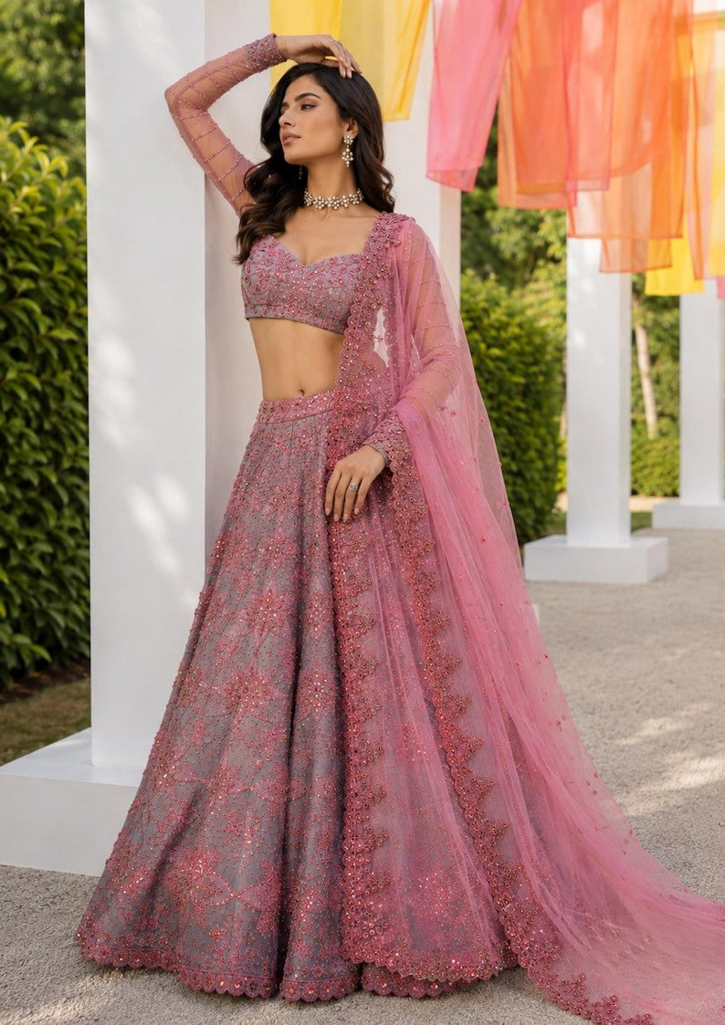 Luxury Thai Silk Sequins & Thread Work Lehenga Choli Set for Wedding