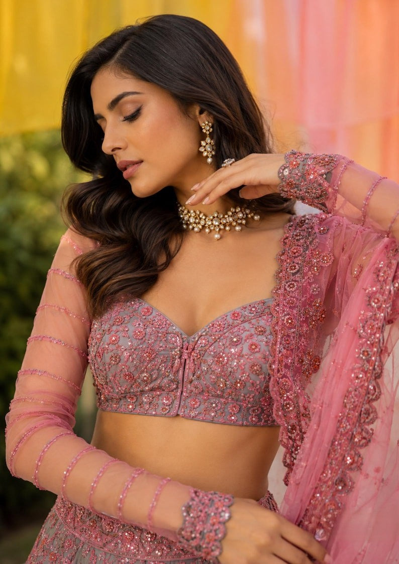 Luxury Thai Silk Sequins & Thread Work Lehenga Choli Set for Wedding