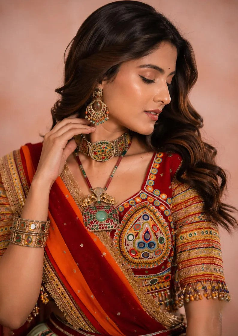 Vastrika Muslin Cotton Mirror Work Lehenga Choli with Lace Border Dupatta