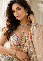 Aaralika Floral Embroidered Lehenga Choli Set Bridal Mehendi Sangeet Reception Outfit