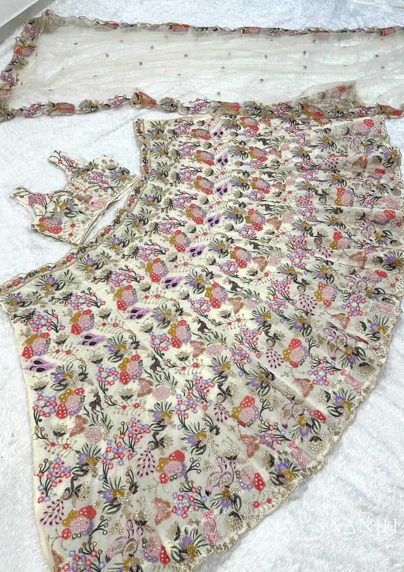 Aaralika Floral Embroidered Lehenga Choli Set Bridal Mehendi Sangeet Reception Outfit
