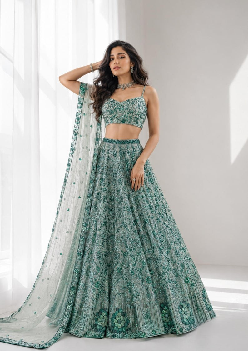 Ruhanvi Georgette Sequins, Dori & Thread Work Lehenga Choli with Net Dupatta