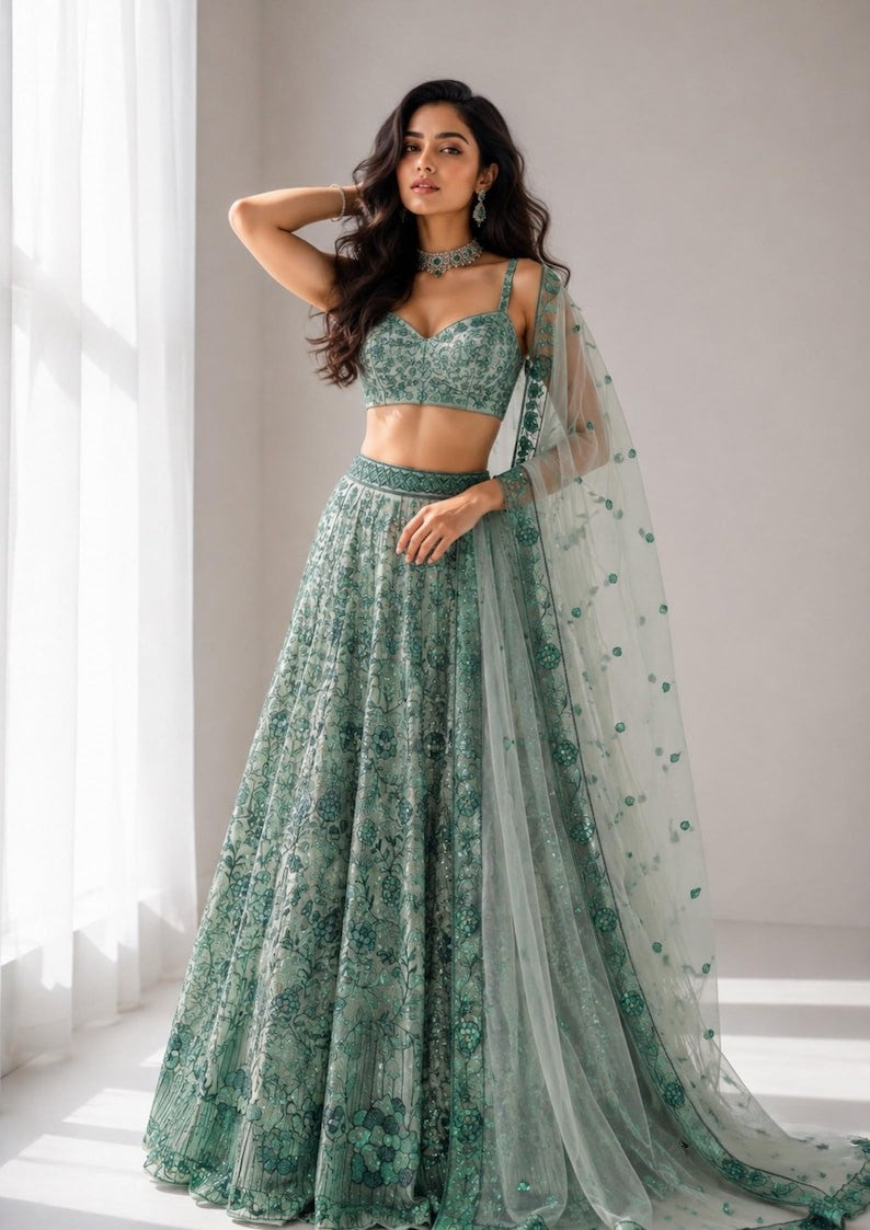 Ruhanvi Georgette Sequins, Dori & Thread Work Lehenga Choli with Net Dupatta