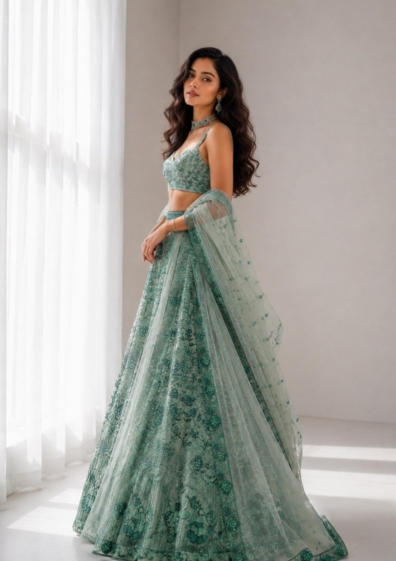 Ruhanvi Georgette Sequins, Dori & Thread Work Lehenga Choli with Net Dupatta