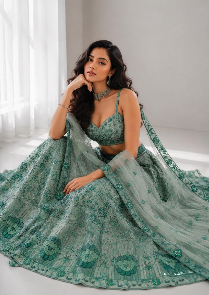 Ruhanvi Georgette Sequins, Dori & Thread Work Lehenga Choli with Net Dupatta
