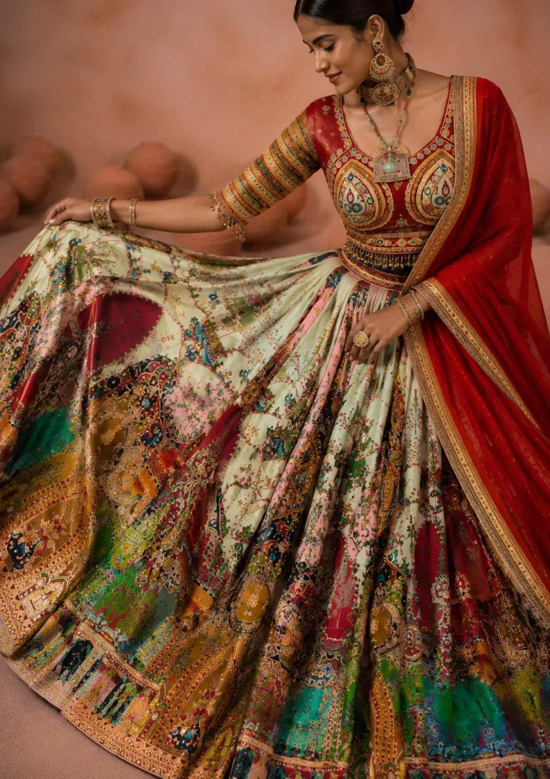 Vastrika Muslin Cotton Mirror Work Lehenga Choli with Lace Border Dupatta
