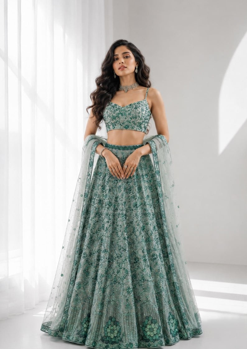 Ruhanvi Georgette Sequins, Dori & Thread Work Lehenga Choli with Net Dupatta