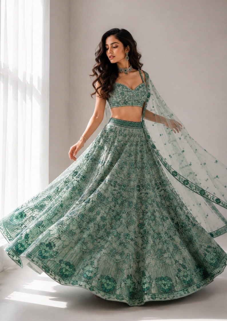 Ruhanvi Georgette Sequins, Dori & Thread Work Lehenga Choli with Net Dupatta