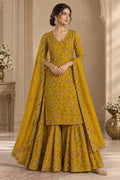 Meher Mustard Floral Stone Embroidered Kurta Palazzo Set  Pakistani Style Wedding & Festive Wear