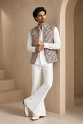 Designer Men's Embroidered Jacket Set with Shirt & Bell Bottom Pants Wedding Wear